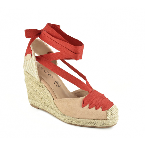 Cuña de yute taupe y rojo