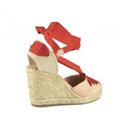 Cuña de yute taupe y rojo