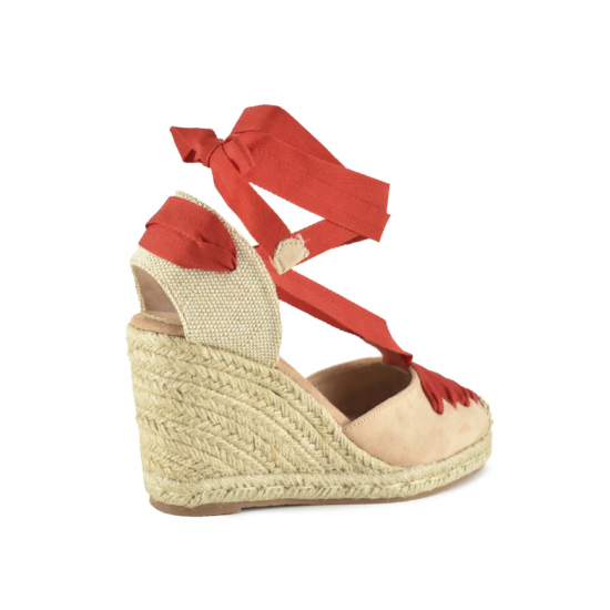 Cuña de yute taupe y rojo