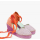 Alpargata mujer lila y naranja cintas