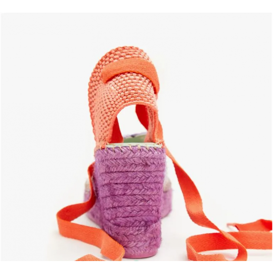 Alpargata mujer lila y naranja cintas