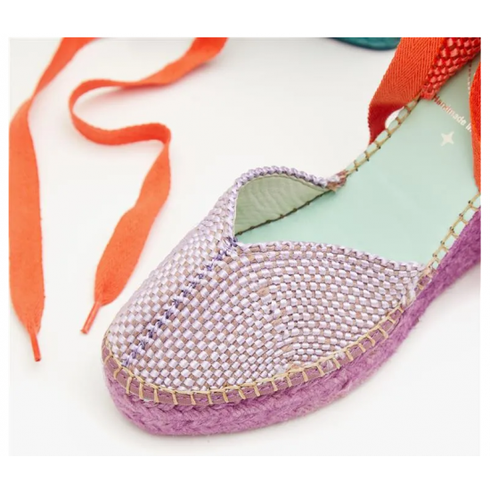 Alpargata mujer lila y naranja cintas