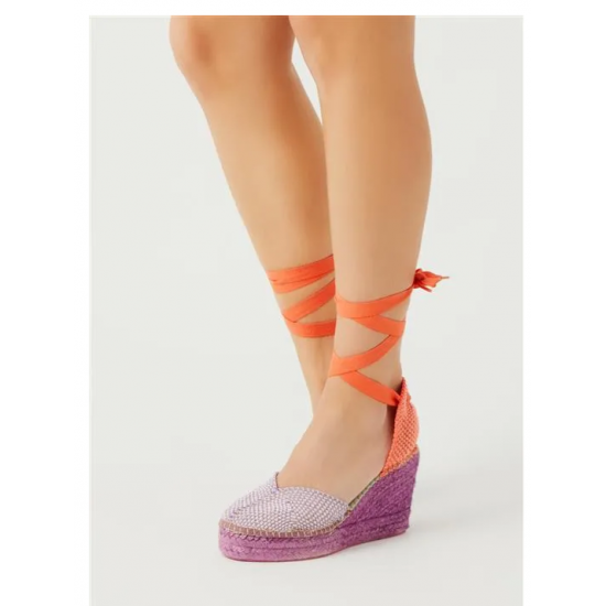 Alpargata mujer lila y naranja cintas