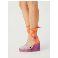 Alpargata mujer lila y naranja cintas