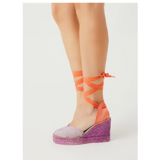 Alpargata mujer lila y naranja cintas