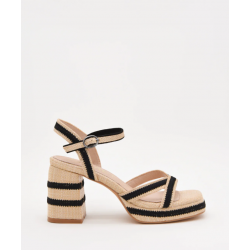 Sandalias de tacón con plataforma de yute y detalles negros