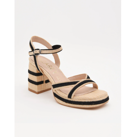 Sandalias de tacón con plataforma de yute y detalles negros