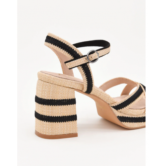 Sandalias de tacón con plataforma de yute y detalles negros