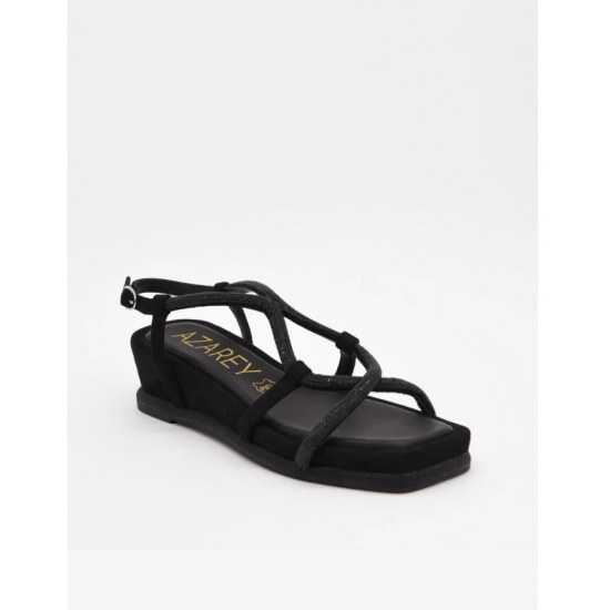 Sandalias planas negras con tiras cruzadas con strass