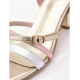 Sandalias de tacón dorado con tiras rosa y plateado