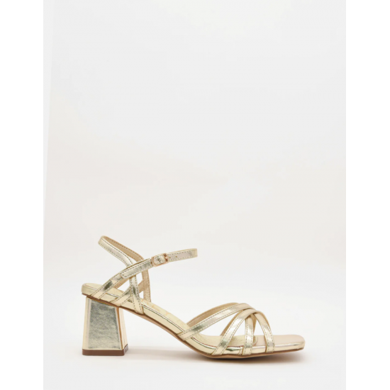 Sandalias doradas para mujer con tacón ancho