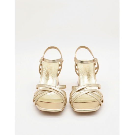 Sandalias doradas para mujer con tacón ancho