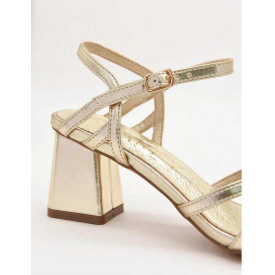 Sandalias doradas para mujer con tacón ancho