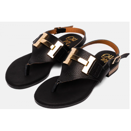 Sandalia piel negra estribo
