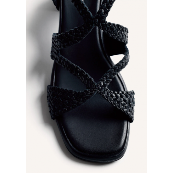 Sandalia piel negra con tacón REF: 79218-NEGRO