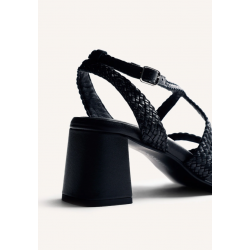 Sandalia piel negra con tacón REF: 79218-NEGRO