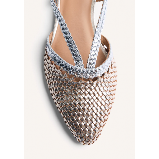 Bailarinas destalonadas de piel con trenzado bicolor hecho a mano